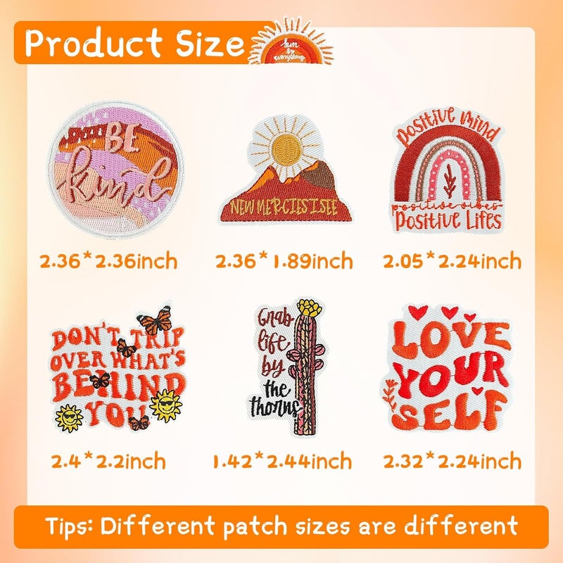 RF-patch 50 Pcs Boho Iron on Patches for Girl, Embroidered Positive Affirmations Iron on/Sew on Patches for Clothes, Hats, Jeans, Dress, Backpacks - Image 2